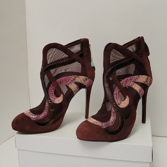 ROBERTO CAVALLI Python, Suede and Mesh Ankle Boots - Picture 2 of 14